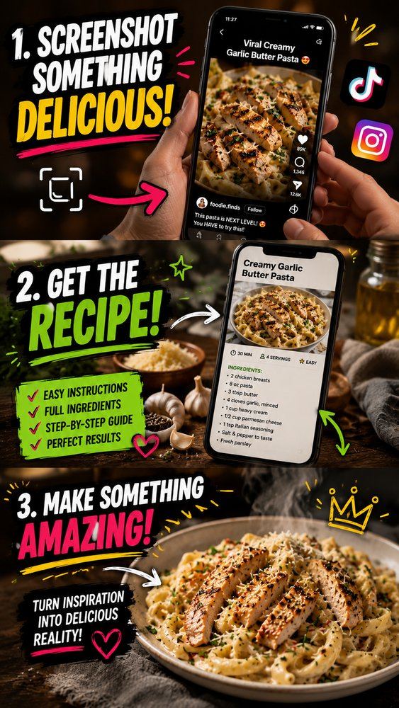 Screenshot something delicious on TikTok or Instagram and get the recipe